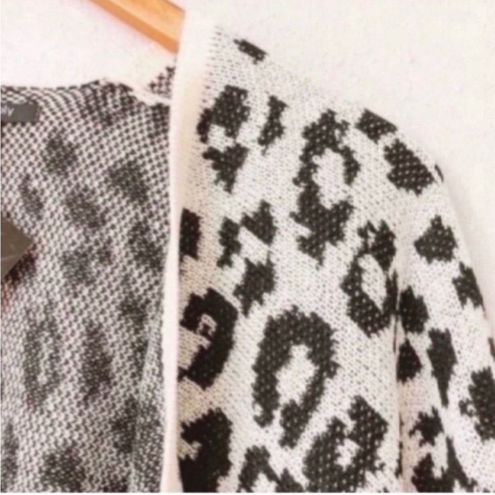 Leopard Fringe Open Cardigan Poncho Sweater